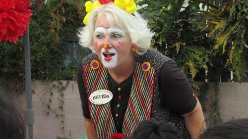 Jellybean, a friendly, colorful clown
