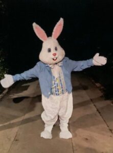 A Person in a Bunny Costume With a Blue Coat