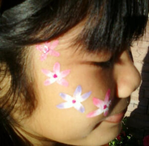 The Side of a Girls Face With Small Flowers